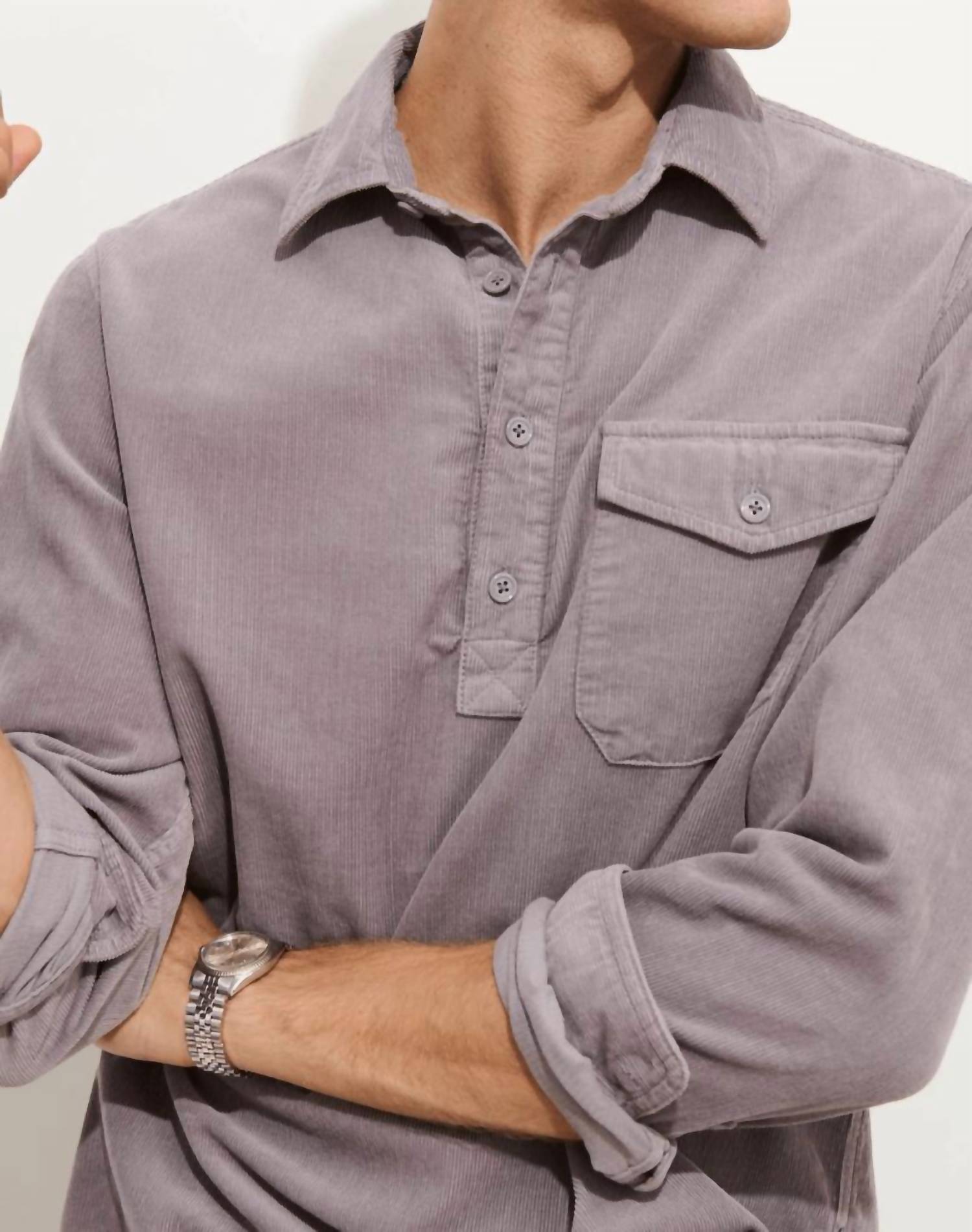 ALEX MILL Carter Popover Shirt in grey lilac - men's shirt - alternate view