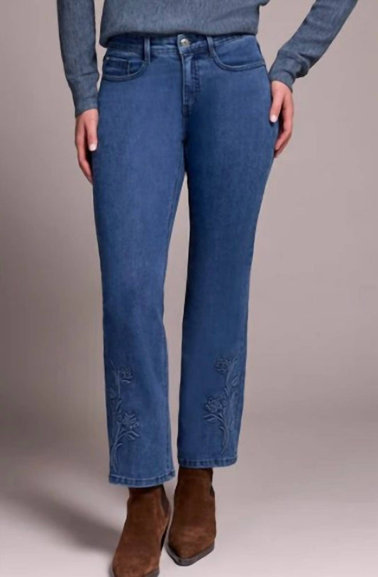 Tribal - Audrey Mid-Rise Kick Flare Jeans With Embossed Flower Detail