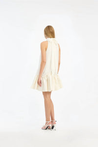 ROTATE Gathered Mini Dress in egret - women's dress - detail view