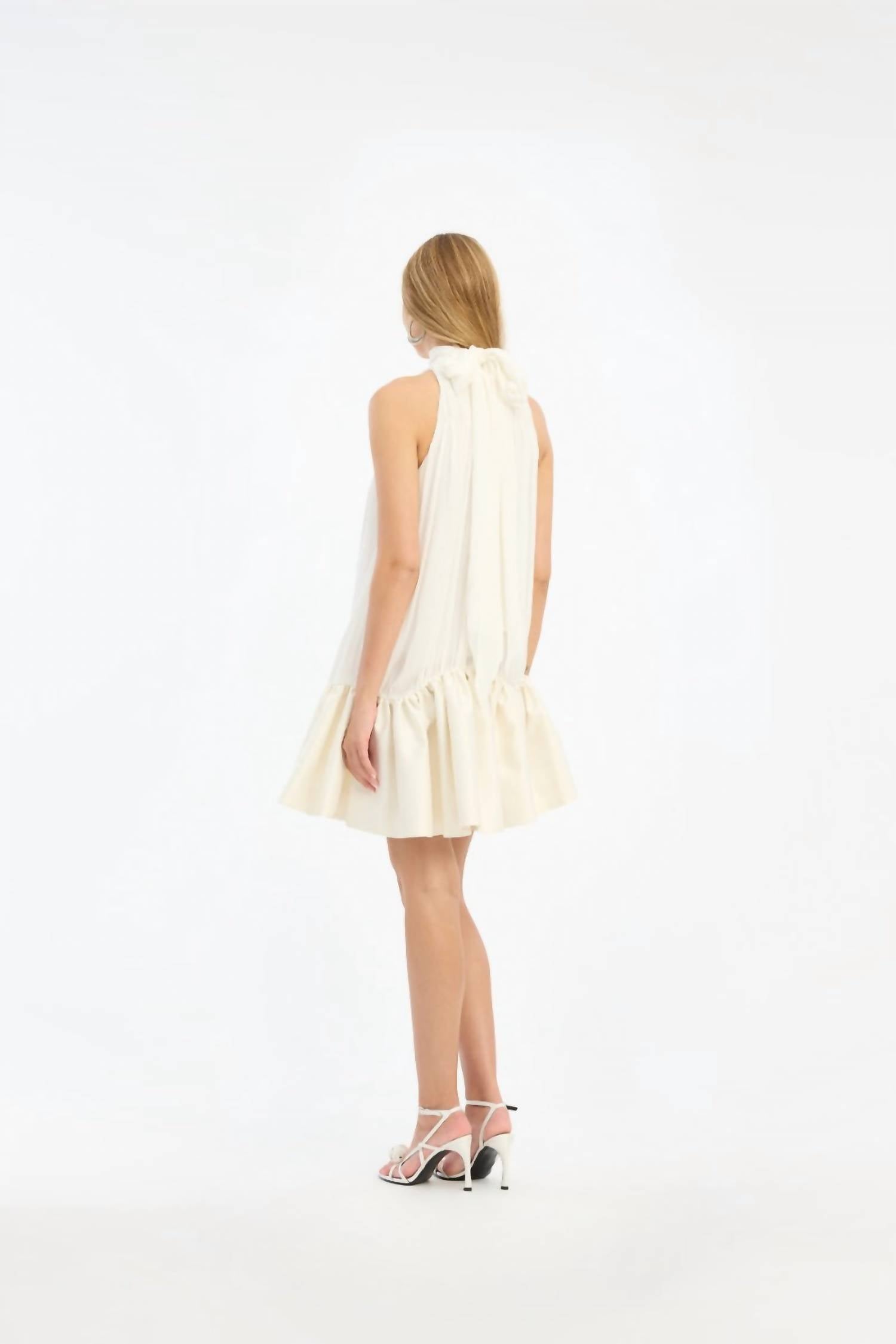 ROTATE Gathered Mini Dress in egret - women's dress - detail view
