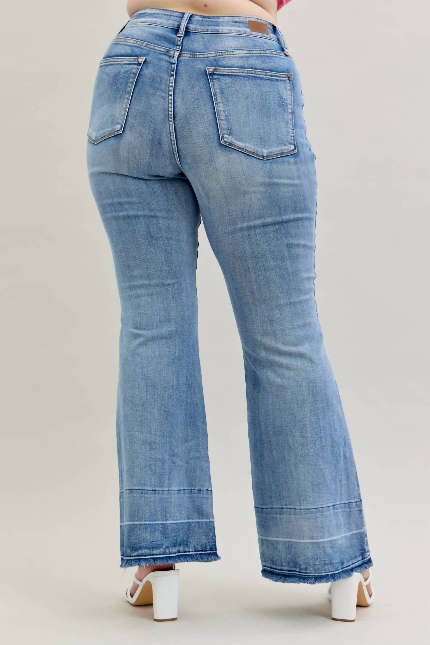 Judy Blue High Waist Tummy Control Release Hem Flare Stretchy Jeans - Plus in denim - women's pants - view 6