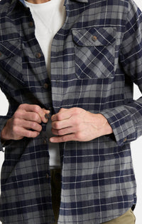JACHS NEW YORK Brawny Flannel & Thermal Set - 2-Pack in navy brawny flannel - men's shirt - detail view