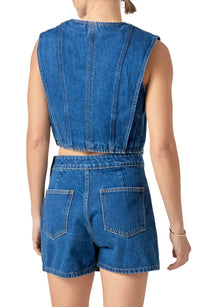 2.7 AUGUST APPAREL Keepin' It Classy Denim Vest in dark wash - women's blouse - detail view