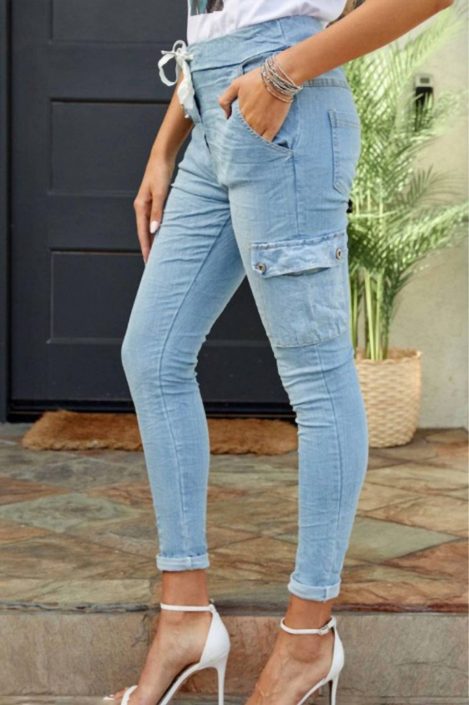 Venti6 - Sequin Pocket Crinkle Jogger Pants