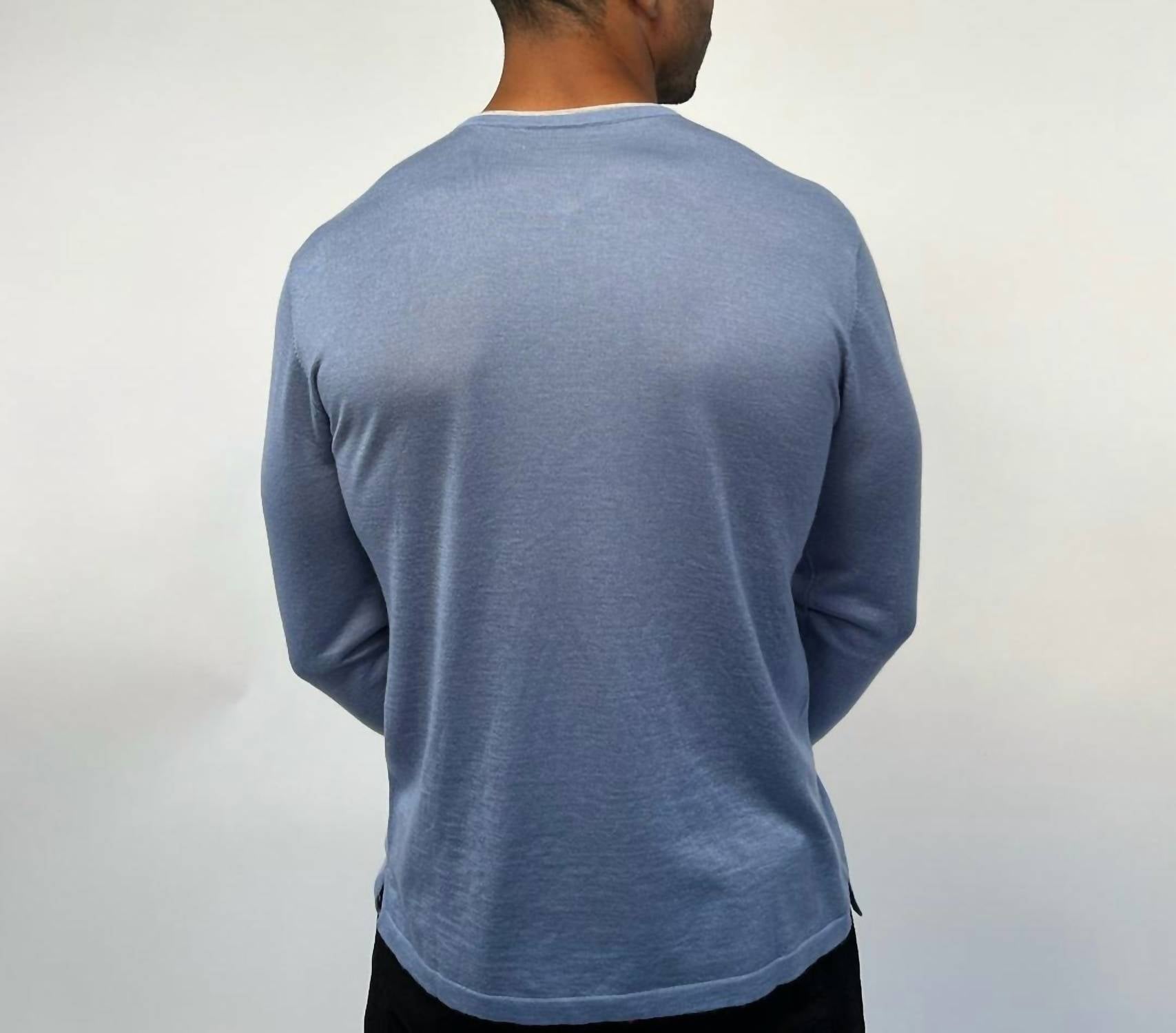 Robert Comstock Cash-t Cashmere Silk Light Weight Sweater in sky blue - women's sweater - detail view