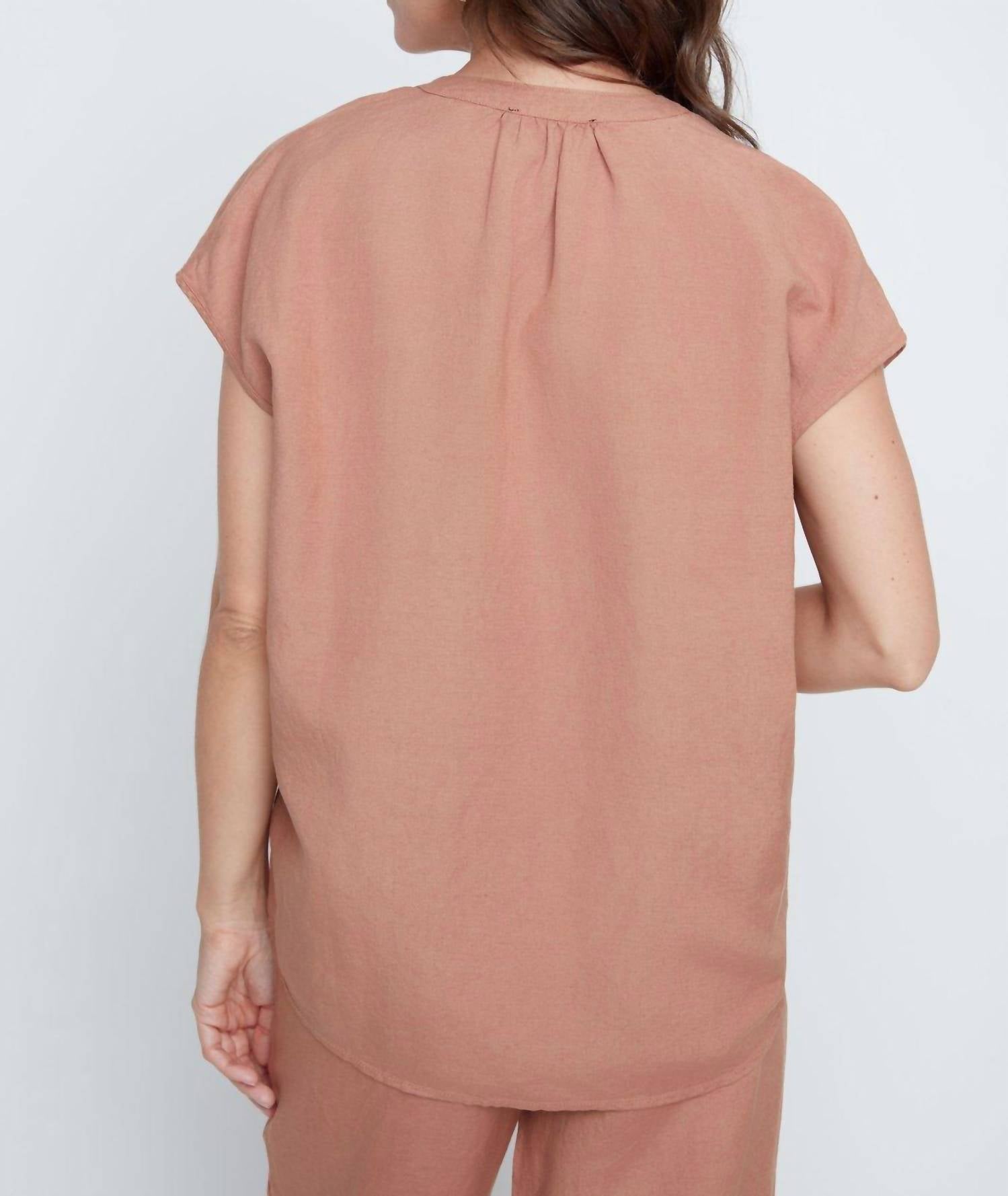 Renuar - Embroidery Linen Blend Cap Sleeve Top