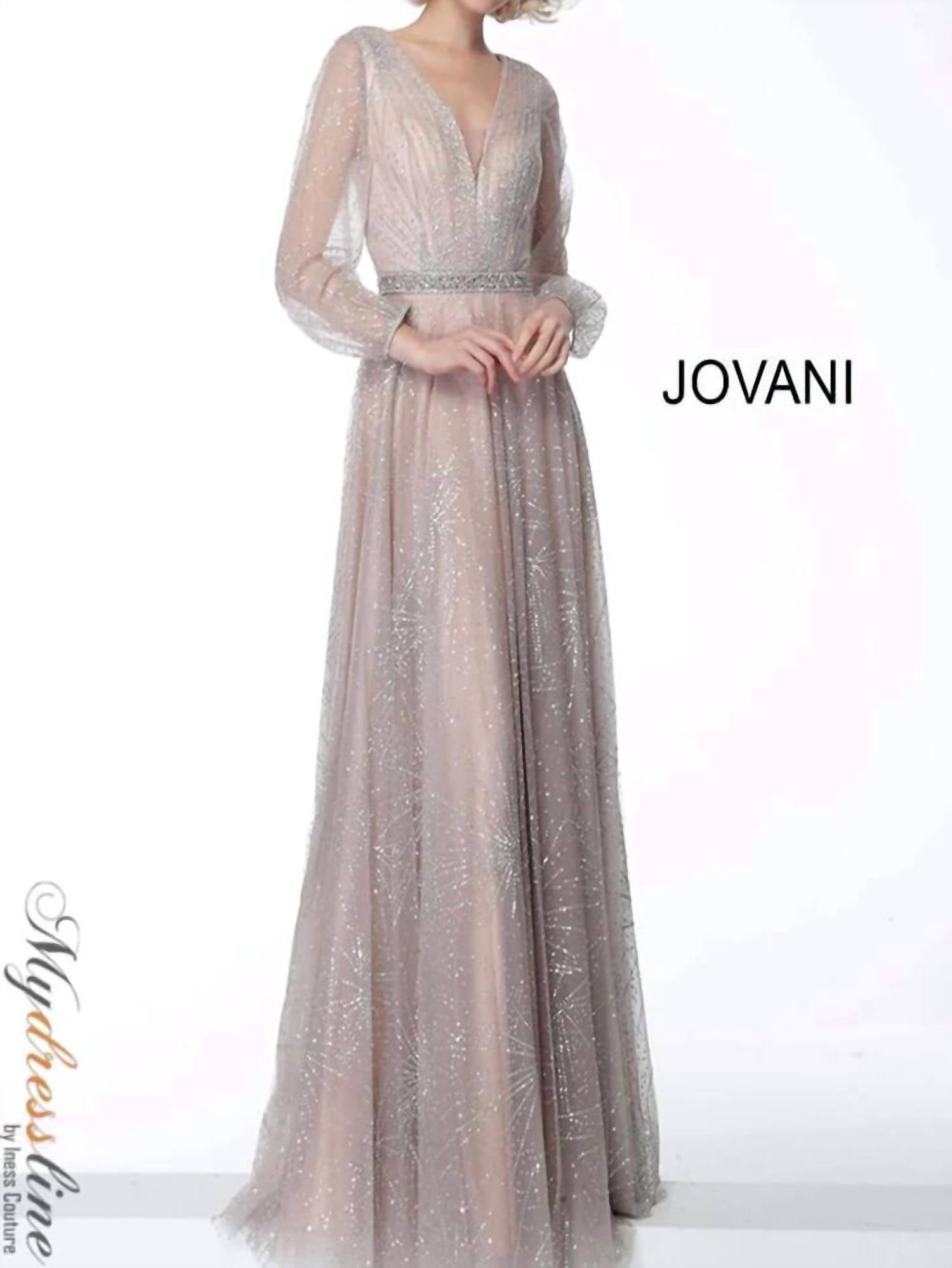 Jovani - Glitter Long Sleeve Dress