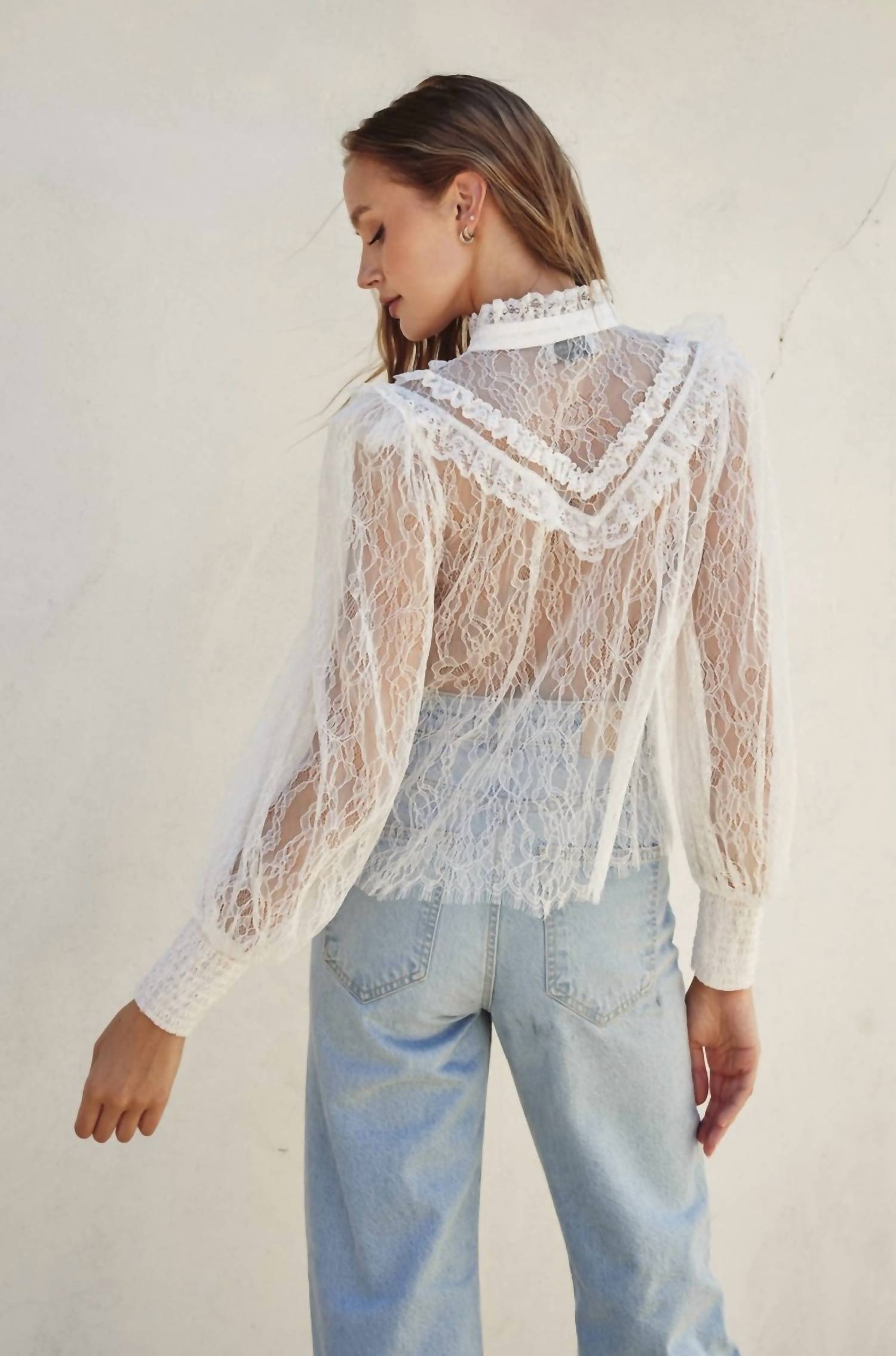 Dress Forum - Frilly Lace Structured Shoulder Blouse