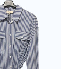 ELAN Women's Button Down Dress in navy stripe - women's dress - detail view