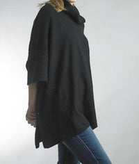 TEMPO PARIS Ribbed Edge Poncho in black - women's sweater - detail view