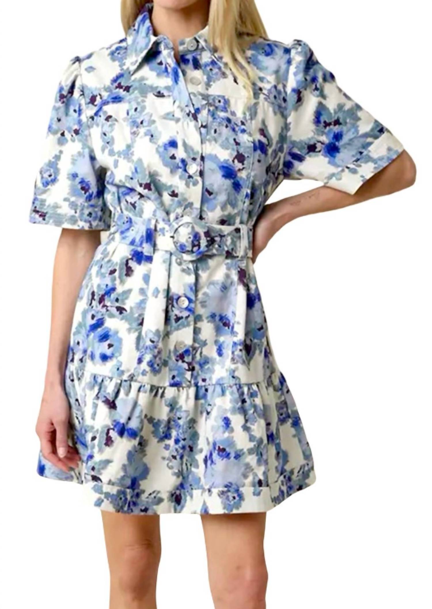Olivaceous - Cora Floral Belted Shirt Dress