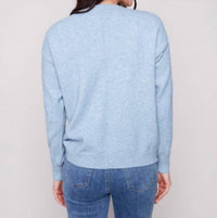 CHARLIE B Crew Neck Sweater With Tonal Embroidery in oxford - women's sweater - detail view