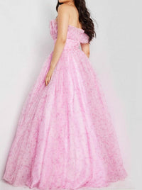 Jovani - Floral Print Ruffle Neckline Ballgown