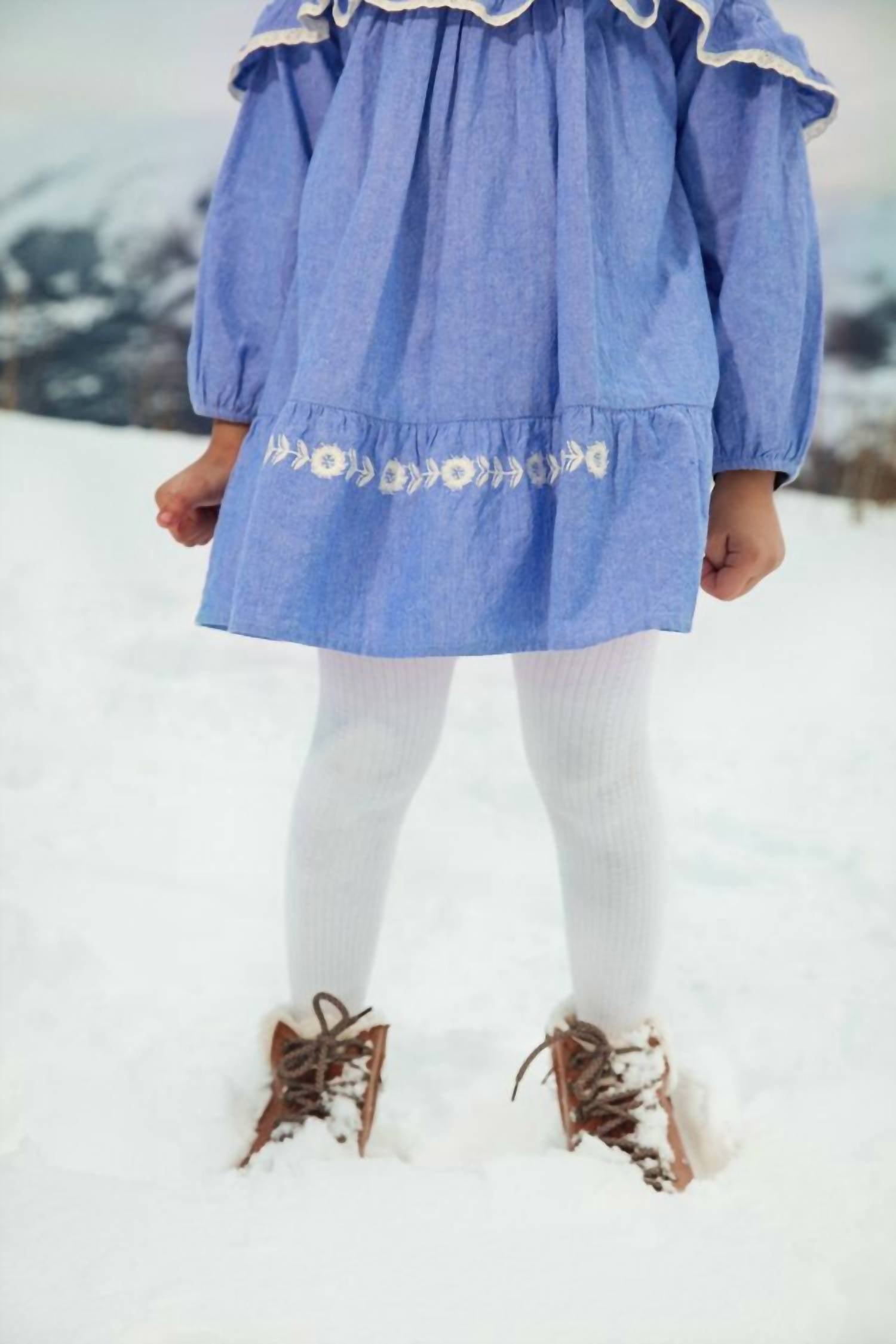 Louise Misha Orana Woven Dress in blue chambray - kids' dress - detail view