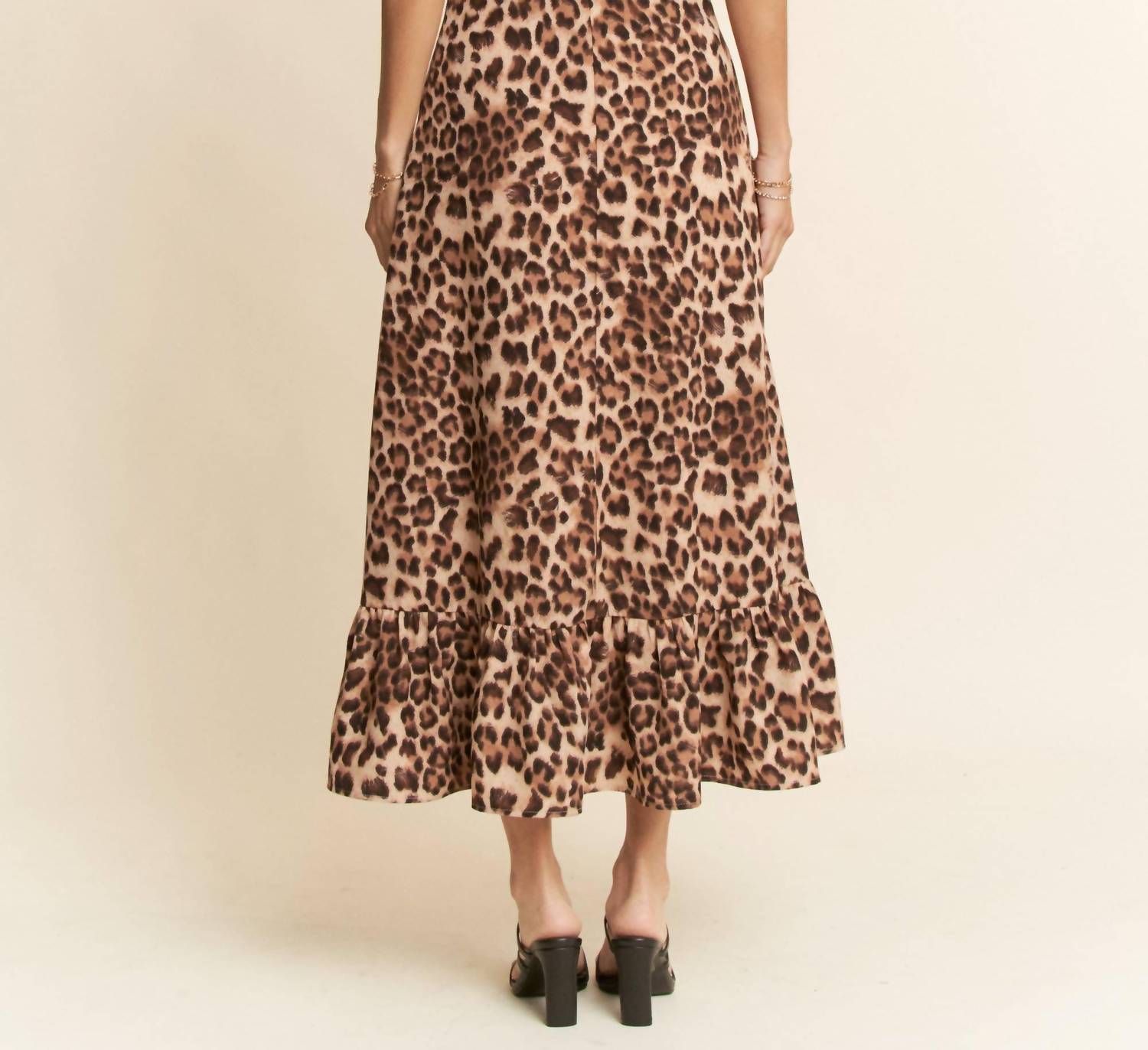DAVI & DANI Animal Printed Chest Lace Detail Maxi Slip Dress in taupe cheetah - women's dress - detail view