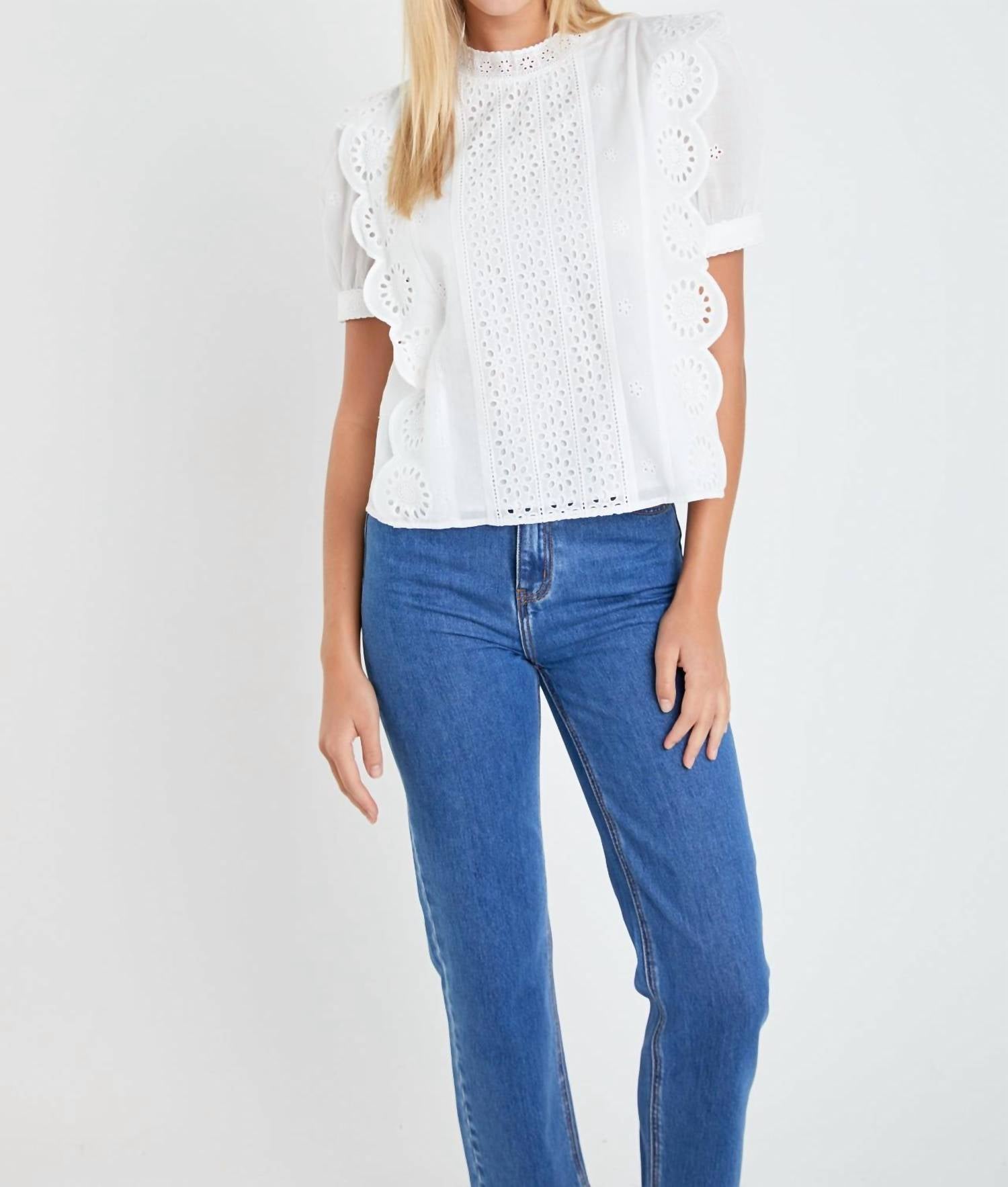 English Factory - Eyelet Short Sleeve Blouse