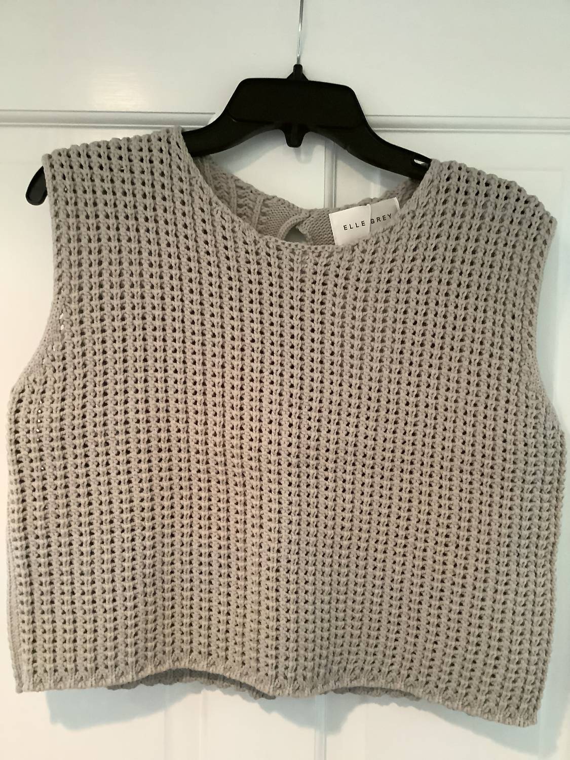 Elle Grey - Women's Sleeveless crochet knit top with crew neckline