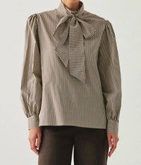 EXQUISE High Neck Cotton Blouse in brown - women's blouse