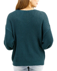 Grace and Lace Boyfriend Slouchy Knit Sweater in blue spruce - women's sweater - detail view