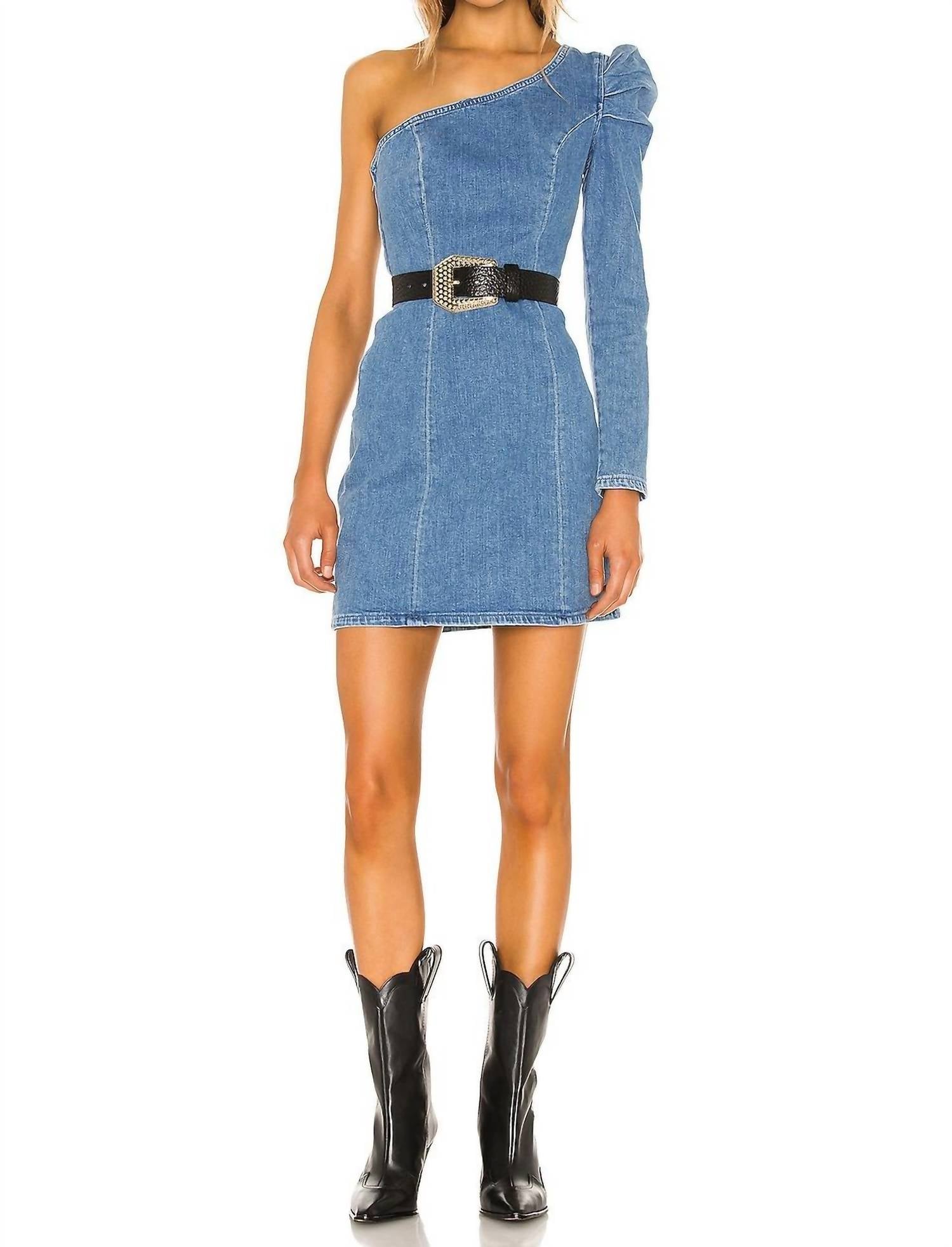 Grlfrnd - Ellie One Shoulder Denim Midi Dress