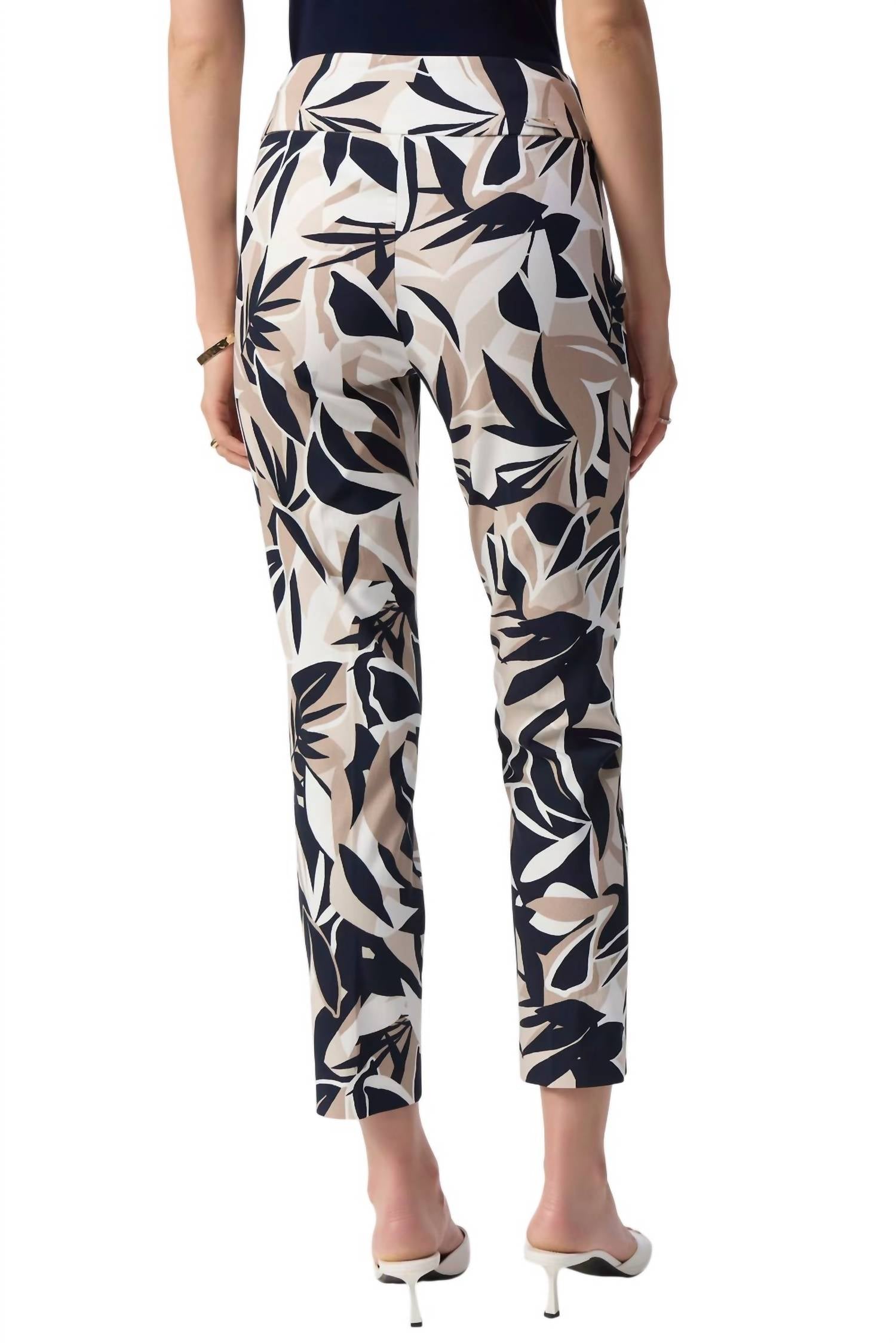 Joseph Ribkoff Tropical Print Slim Fit Pants in vanilla multi 1 - women's pants - detail view