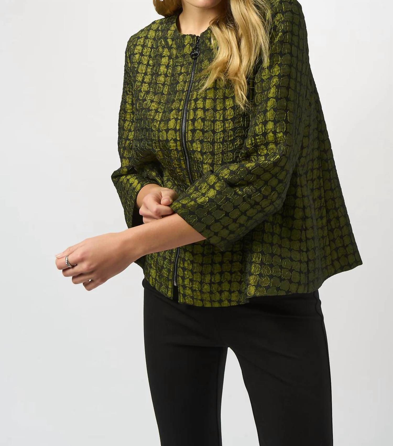 Joseph Ribkoff - Polka Dot Print Jacquard Swing Jacket