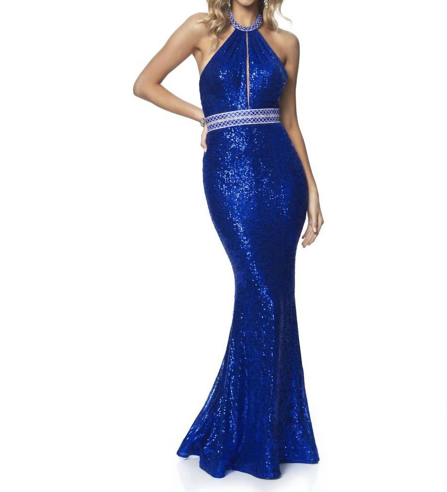 Blush Prom - Stretch Sequin Halter Prom Dress