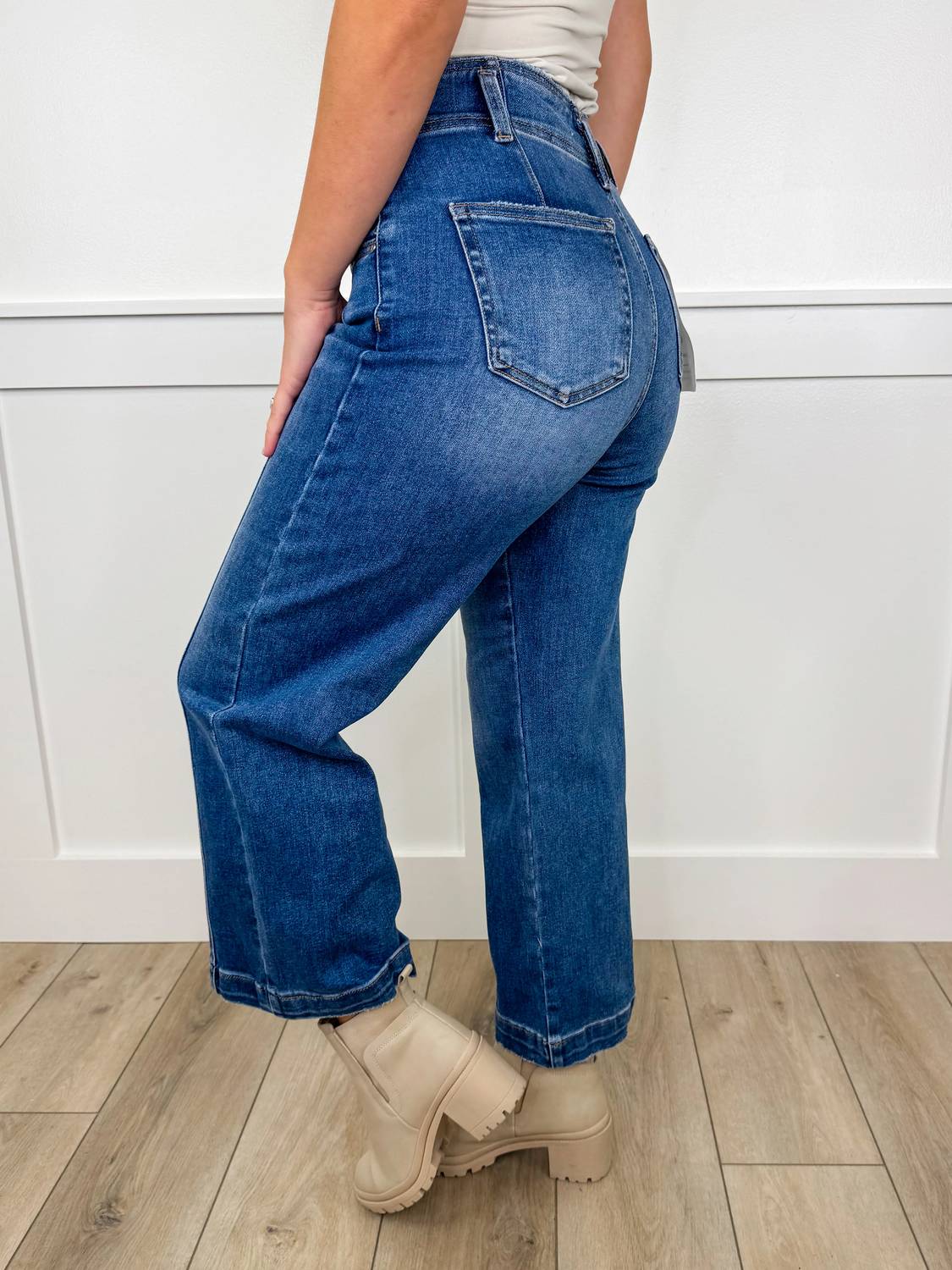 Risen - Clarissa High-rise Double Button Wide Leg Cropped Jeans