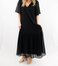 ADRIENNE Velvet Flutter Sleeve Maxi Dress in black - women's dress - alternate view