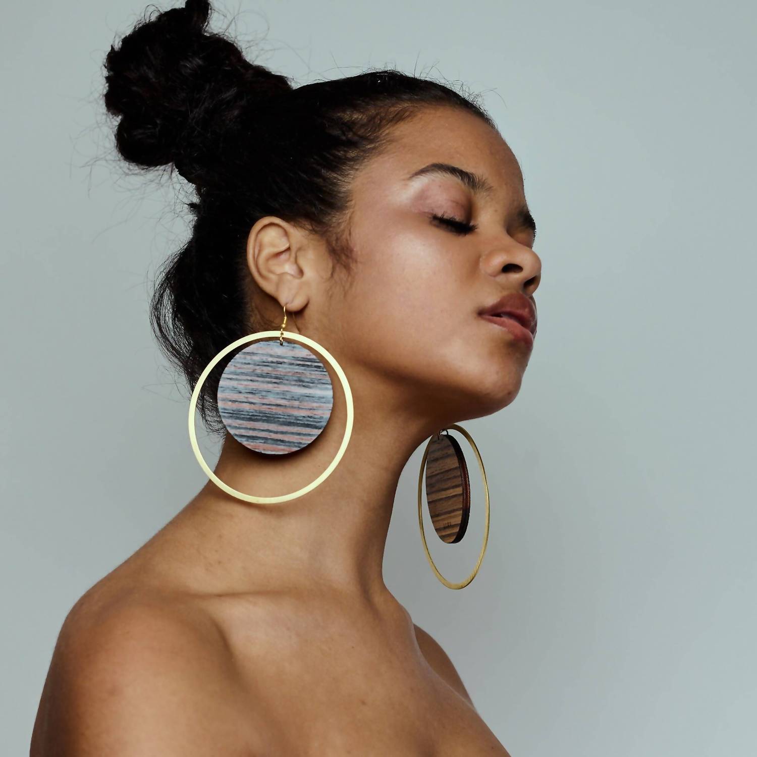 Laka Luka - Women's Geometric Wooden Statement Large Hoop Earrings