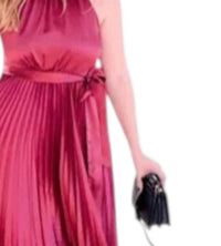 KLd. Signature Pleated Halter Maxi Dress in wine - women's dress - detail view