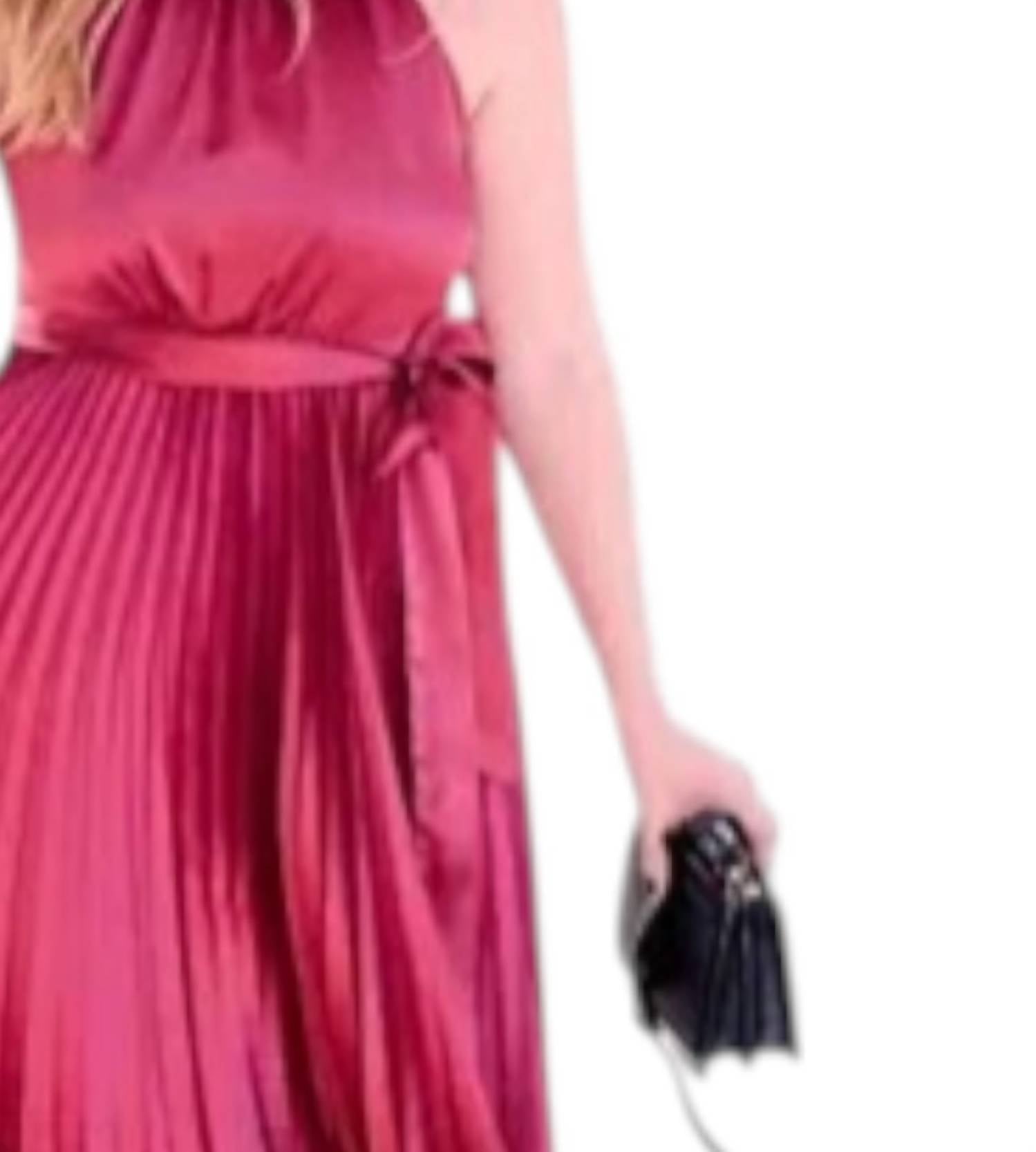 KLd. Signature Pleated Halter Maxi Dress in wine - women's dress - detail view
