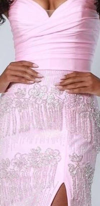 Johnathan Kayne Daring Thigh High Sweetheart Gown in petal pink - women's dress - detail view