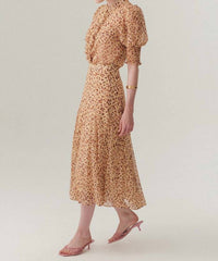 Exquise - Esther Short Sleeves Patterned Chiffon Shirt With Ruffle Piping Detail