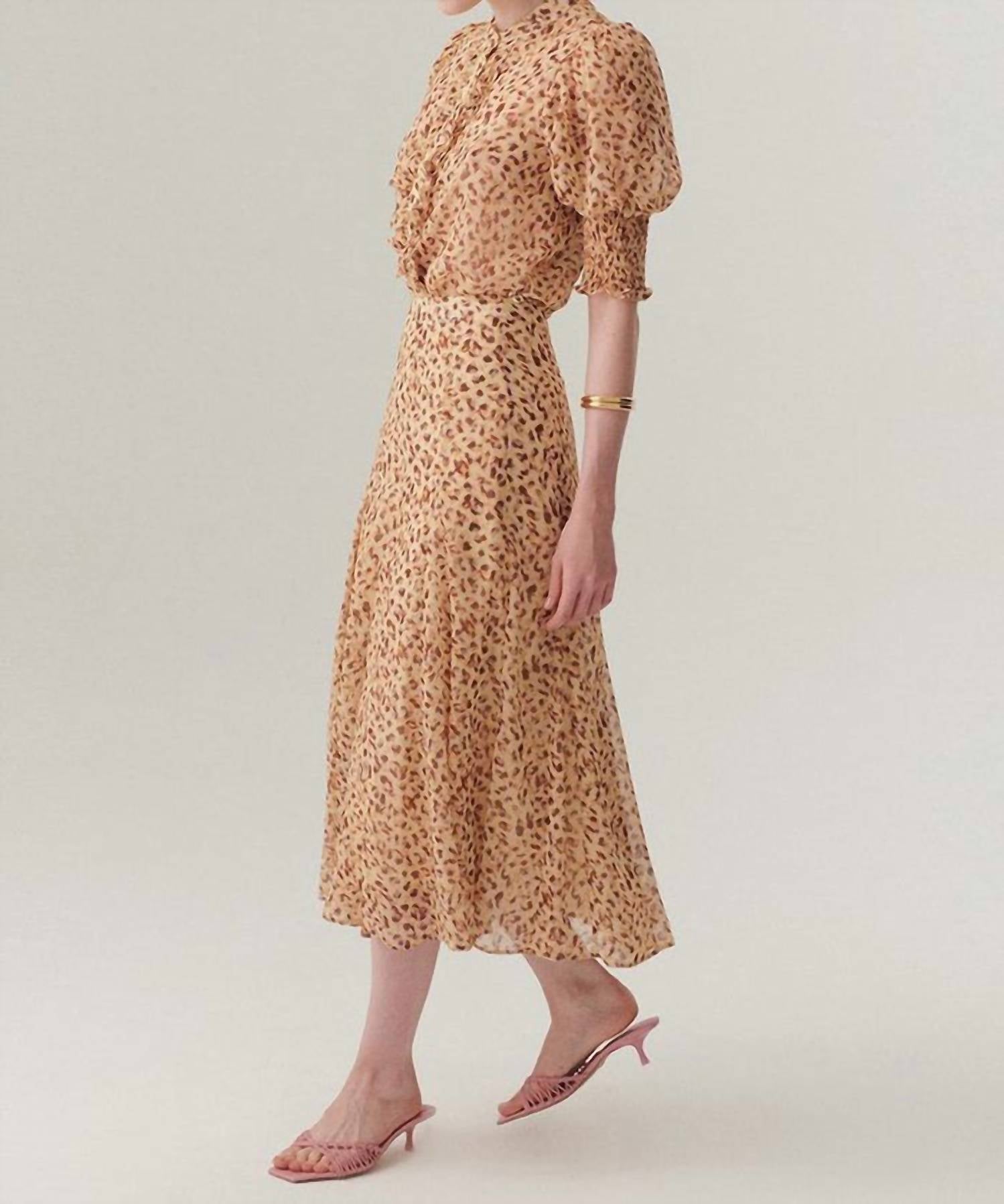 Exquise - Esther Short Sleeves Patterned Chiffon Shirt With Ruffle Piping Detail