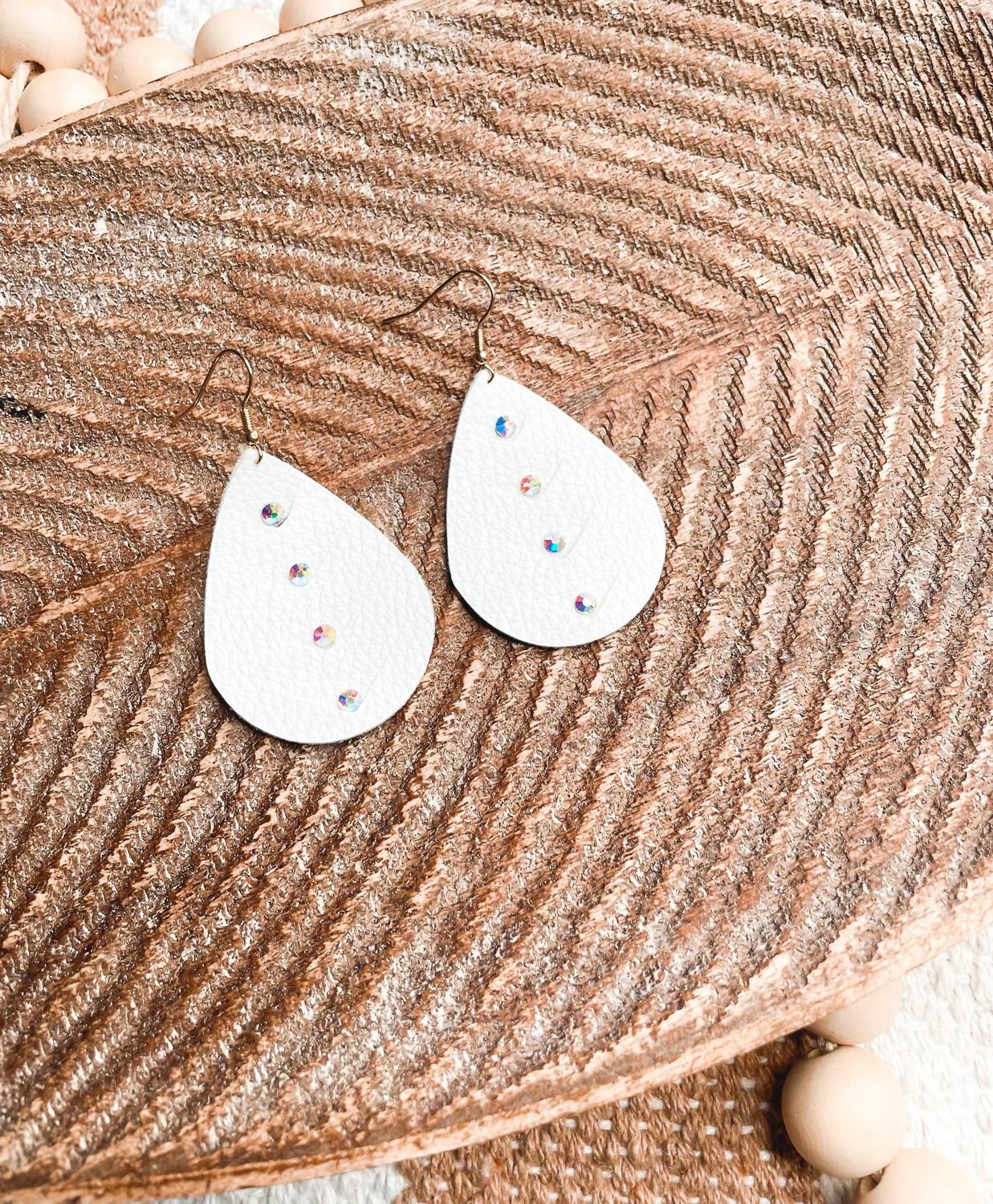 White Label - Women's Bling Faux Leather Teardrop Earrings