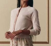 THE GREAT. The Dainty Cardigan in soft petal - women's cardigan - detail view