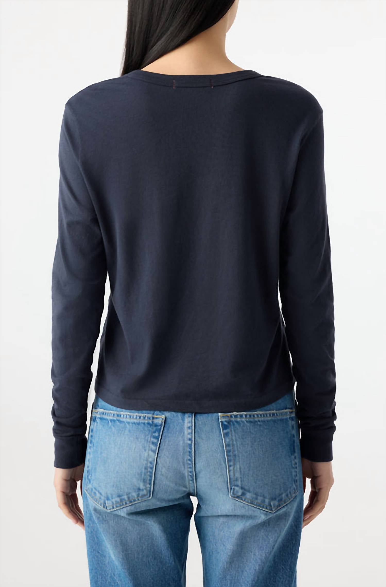 AMO Lovey Long Sleeve Tee in black - women's long sleeve top - detail view
