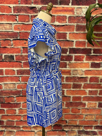 Jodifl Women's Geo Print Ruffle Sleeve Romper in royal blue - women's pants - alternate view