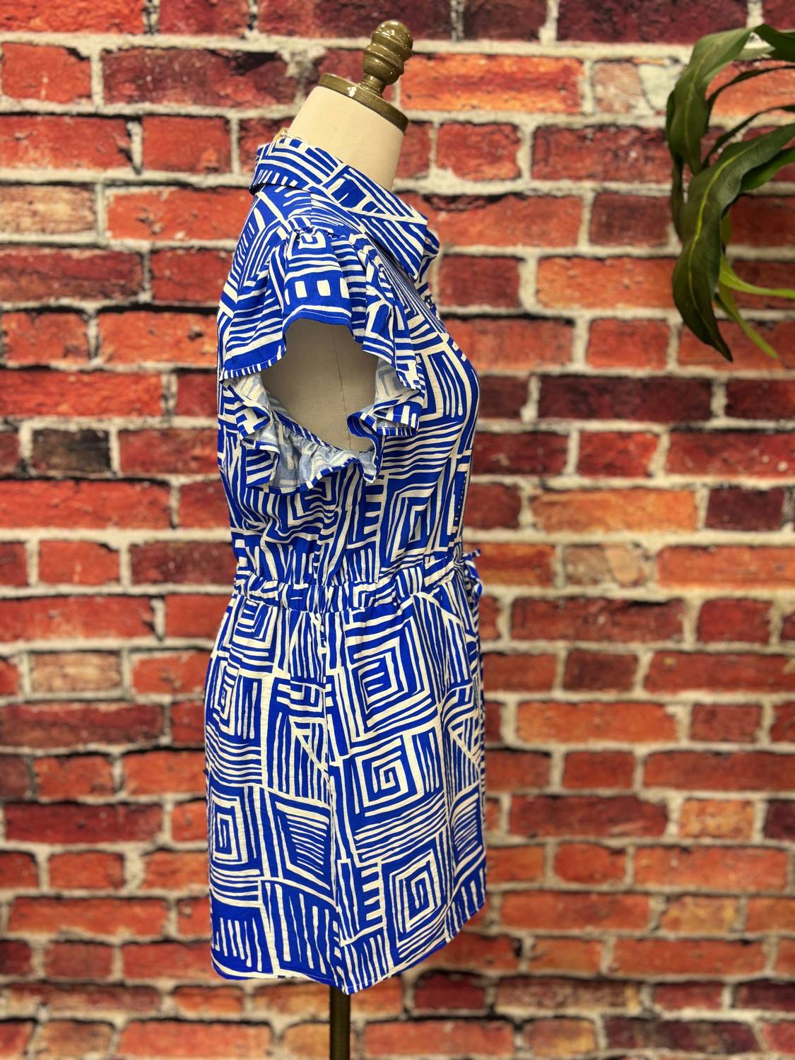 Jodifl Women's Geo Print Ruffle Sleeve Romper in royal blue - women's pants - alternate view
