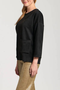 Apny - Vegan Leather Pull Over Top With Stair Step Hem