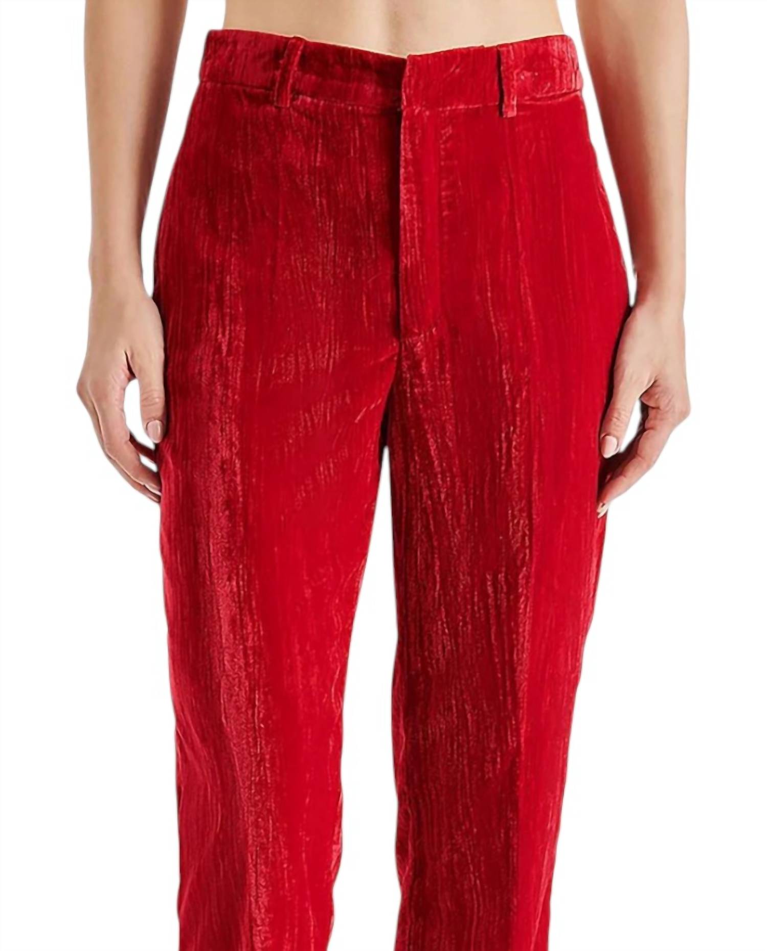 STEVE MADDEN Mercer Crushed Velvet Pants in red - women's pants - detail view