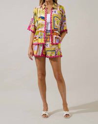 SUGARLIPS Island Sunset Postcard Button Shirt in multi - women's shirt