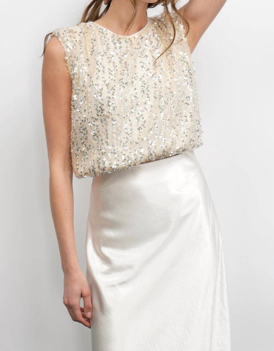 Greylin - Liberty Padded Shoulder Bubble Hem Sequin Top