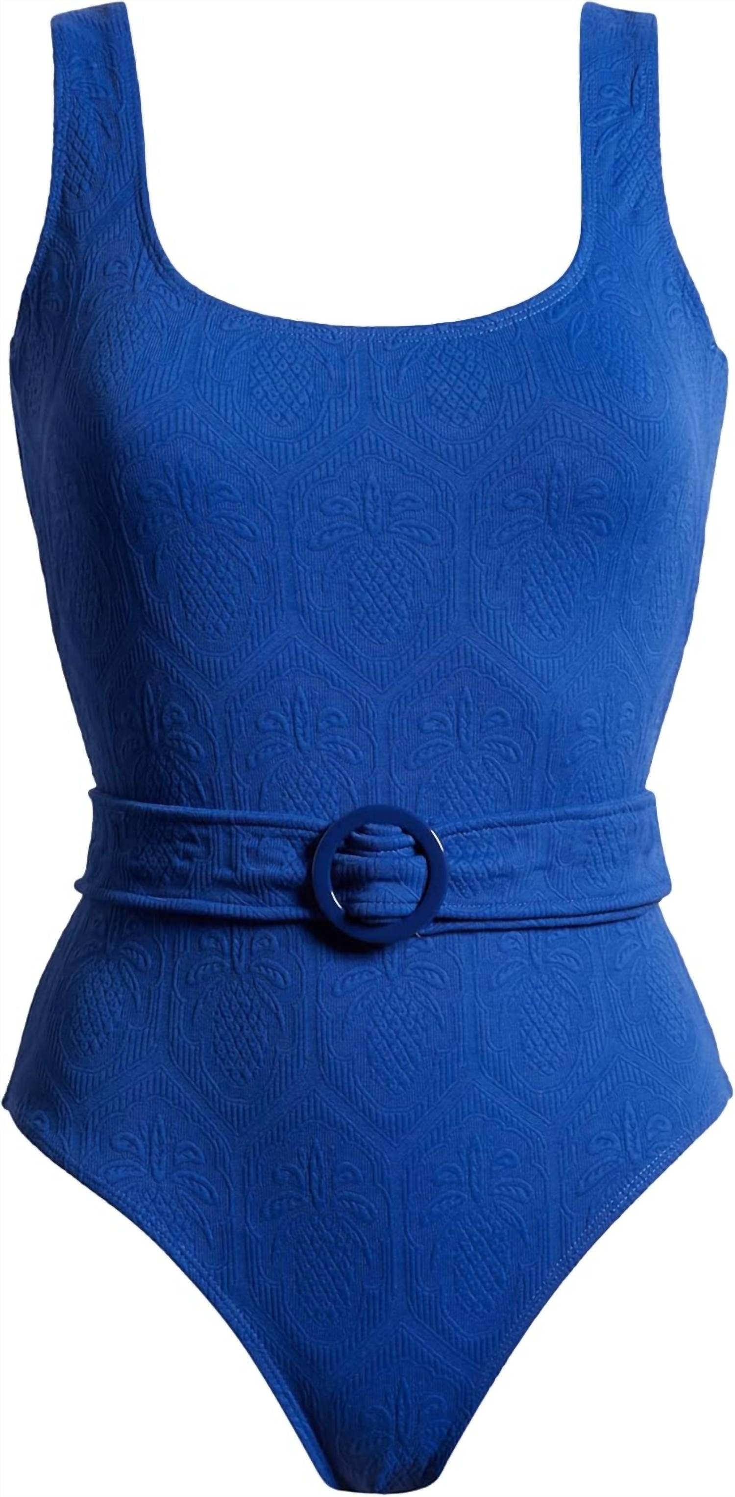FARM RIO Women's Matelasse One-piece Swimsuit in blue pineapple - women's swimwear