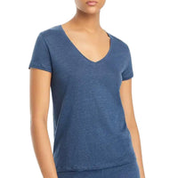 MAJESTIC FILATURES Stretch Linen Short Sleeve Semi Relaxed V-Neck Tee in bleu taormina - women's t-shirt