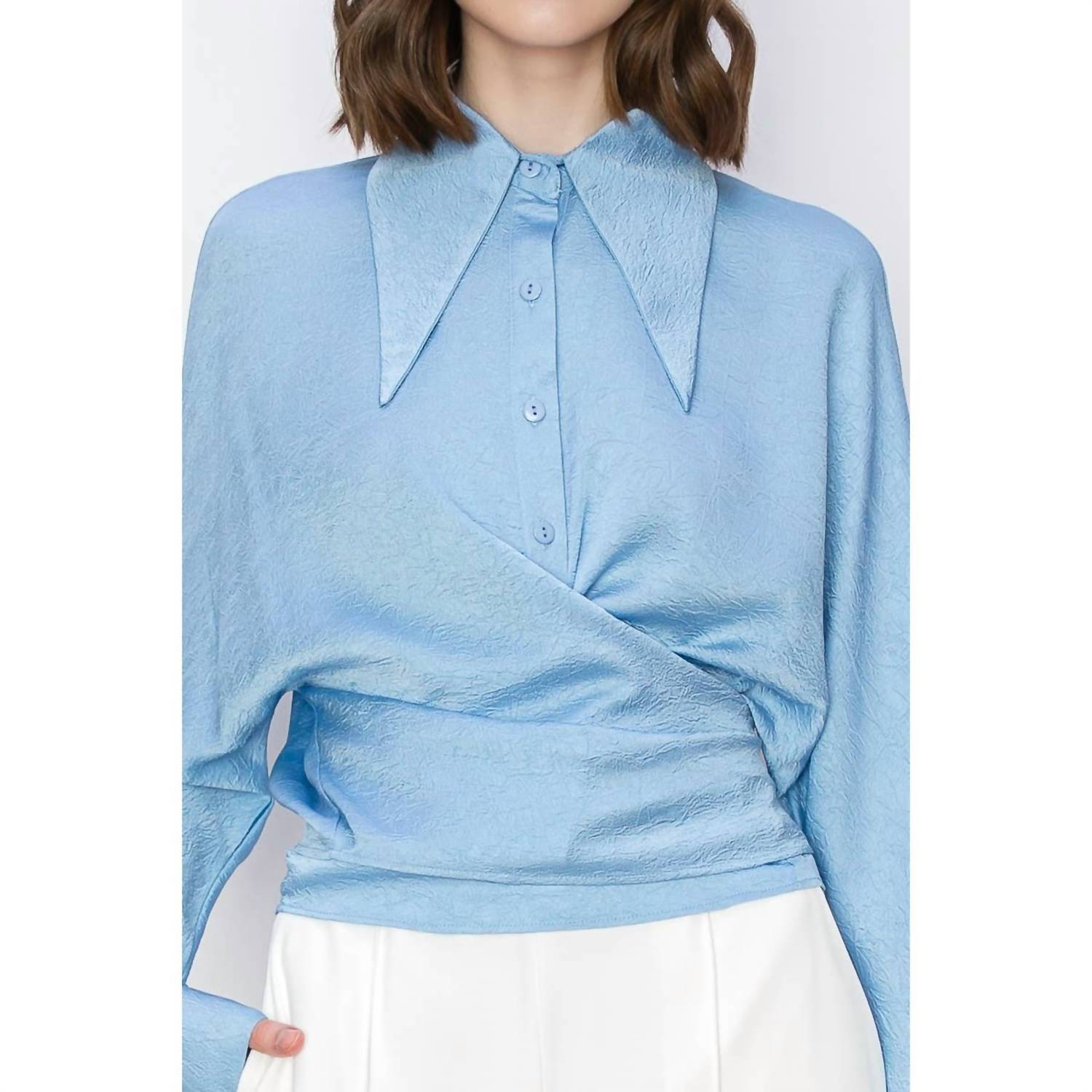 Ina - Satin Wrap Cross Knot Detail Blouse