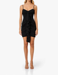 ELLIATT Jade V Neck Fitted Party Mini Dress in black - women's dress - detail view