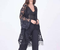Judson & Co. - Women's Floral Lace Fringe Boho Kimono Wrap Shawl Cover Up