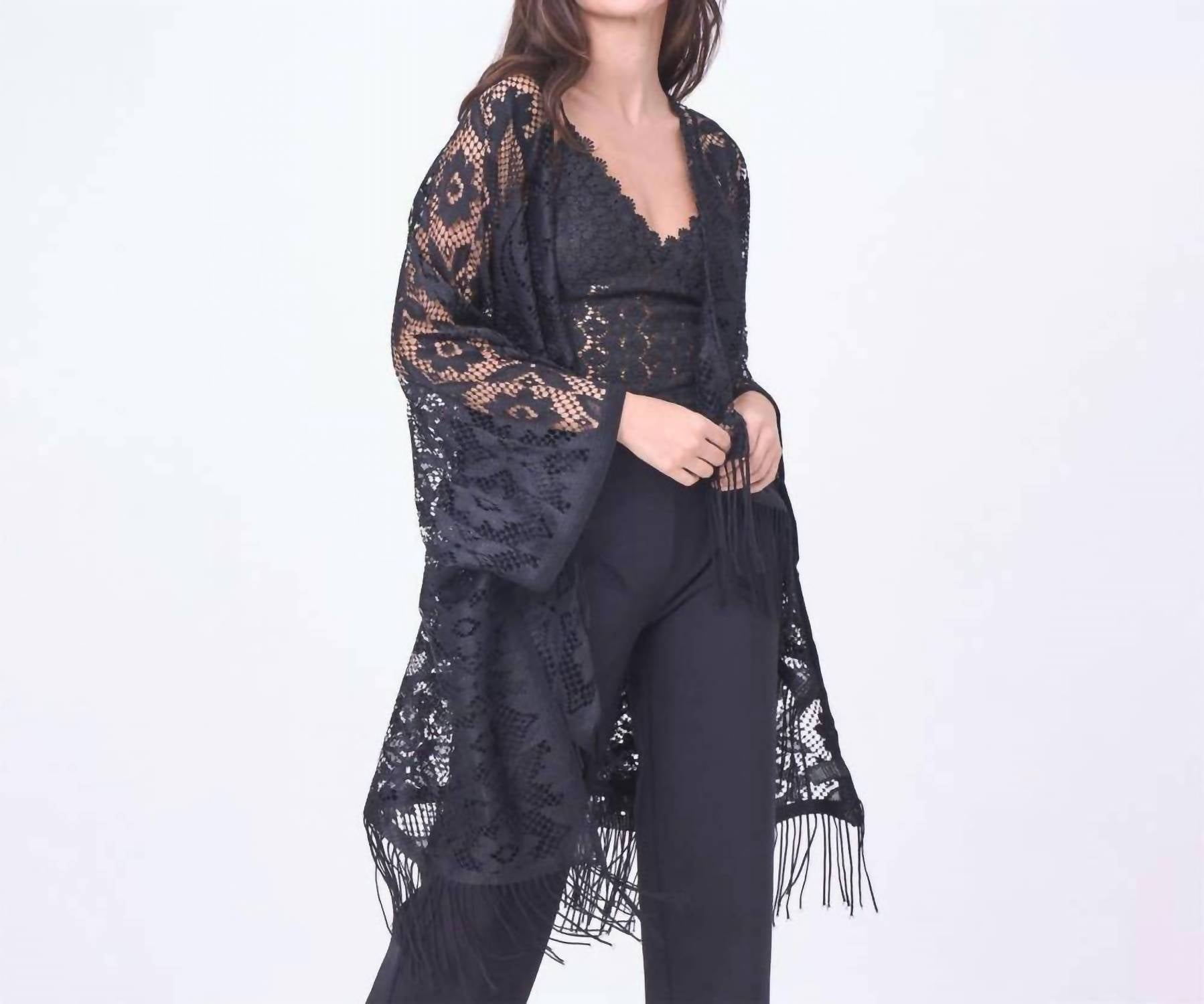 Judson & Co. - Women's Floral Lace Fringe Boho Kimono Wrap Shawl Cover Up